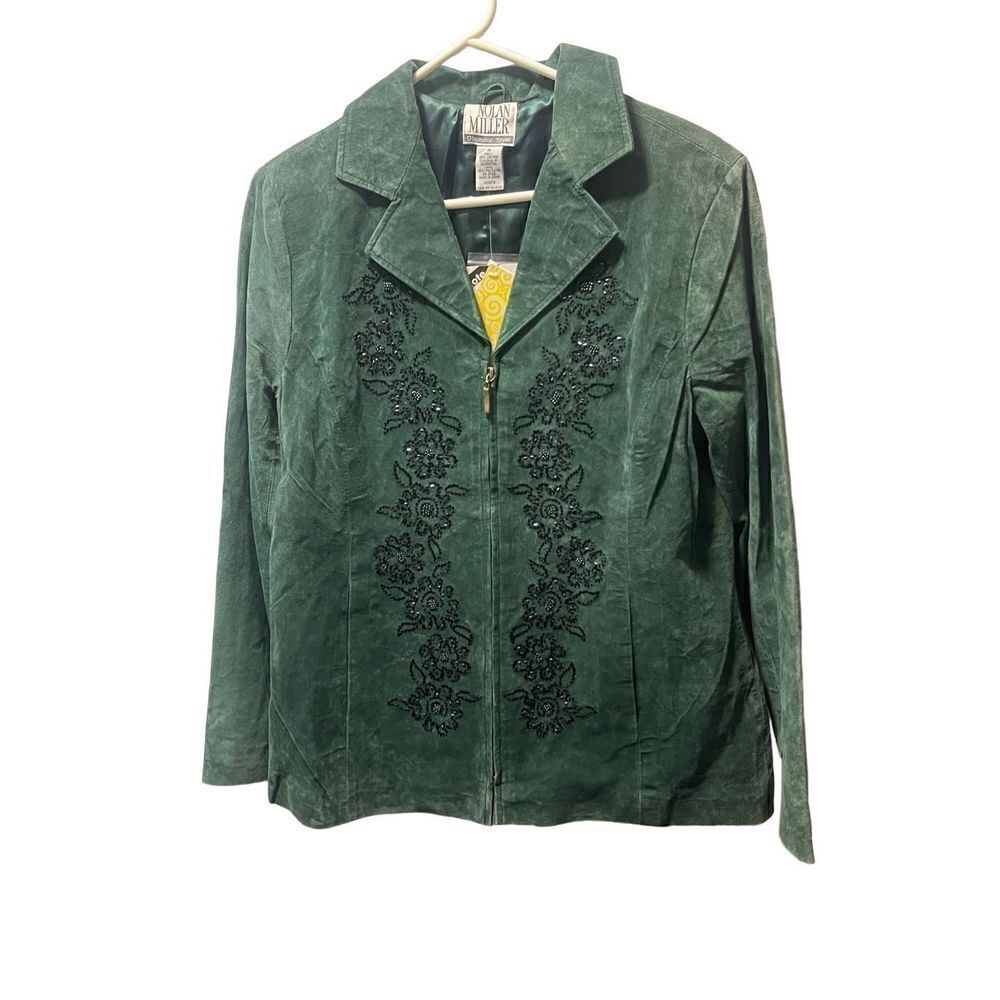 NWT Nolan Miller Genuine Suede Leather Embellished Zip Up Coat Women’s Size Medi